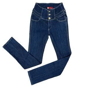 Apple Bottoms Jeans Sz 9/10 x 33.5 Ins. Y2K Corset Waist Slim Straight Stretch
